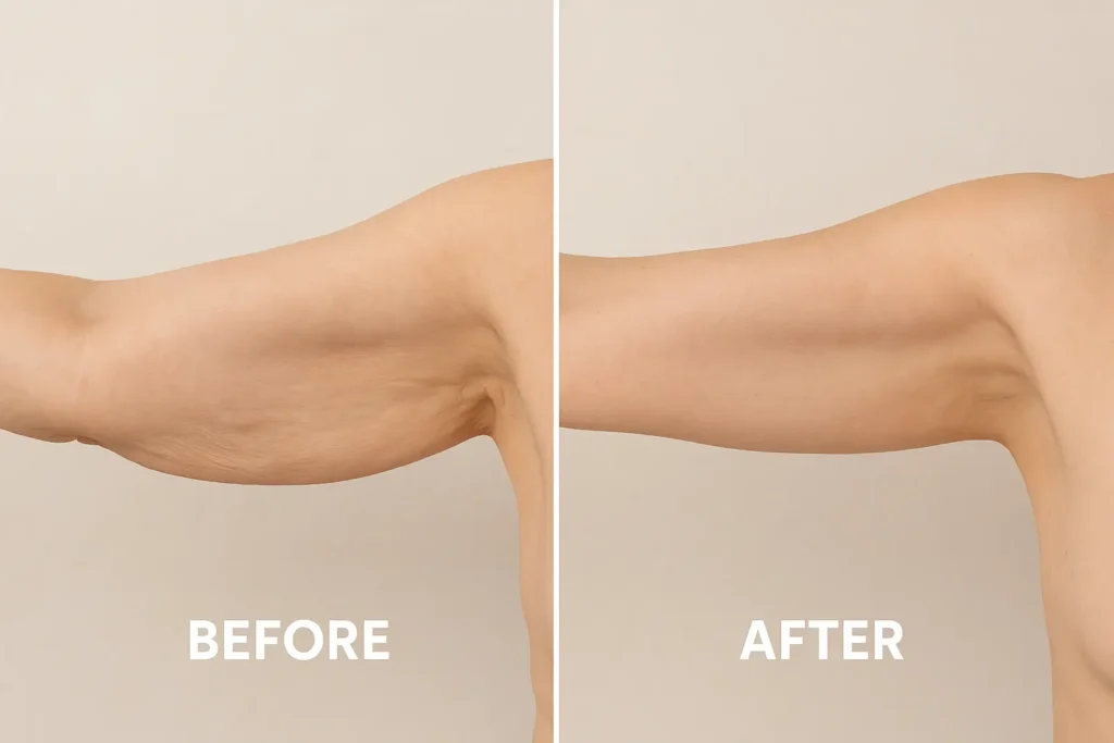 Picture of LA LIPO Chandler's Ford before and after results of skin tightening treatment on the upper arms.
